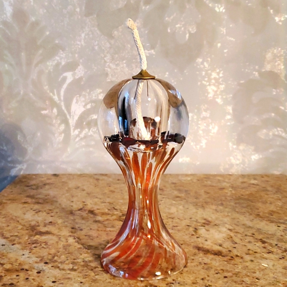 Hand blown glass oil lamp